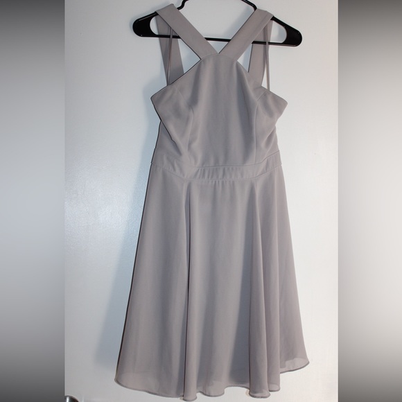 Lulu’s Forevermore Grey V neckline skater Dress - Picture 2 of 7